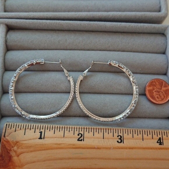 Cubic Zirconia silver tone hoop earrings - Picture 2 of 8